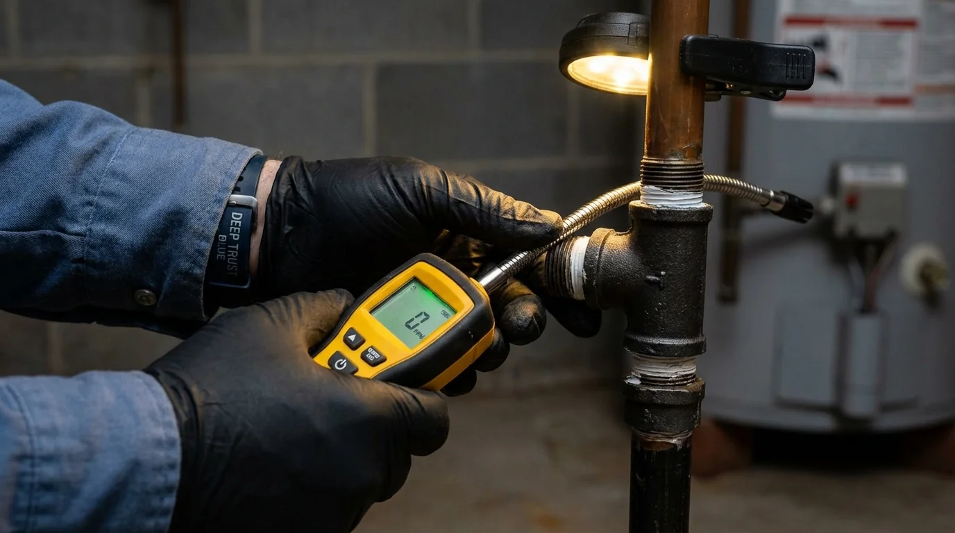 Gas leak detection with electronic sniffer by Johns Plumbing LLC in Holgate